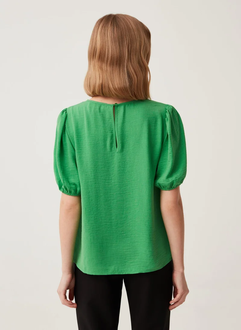 Ovs Cotton crêpe blouse with puff sleeves