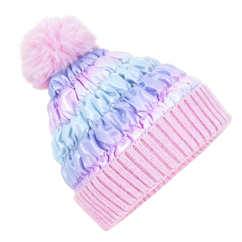 PinkSheep Toddler Winter Hat, Cute Girls Warm Beanie with Pom Pom and Fleece Lined Winter Hats,Fashion Kids Knit Beanies Cap Gradient Blue - Image 1