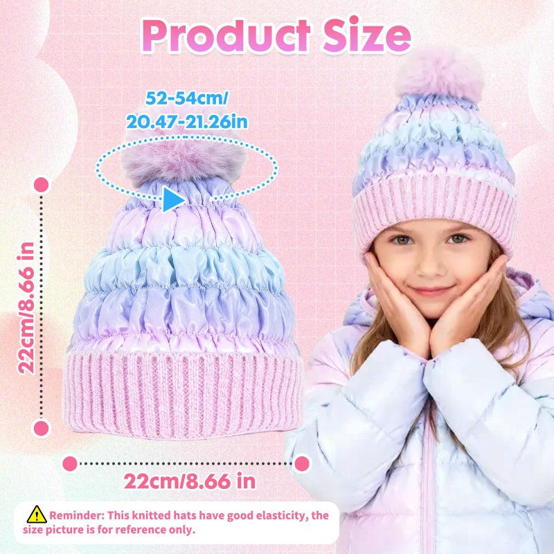 PinkSheep Toddler Winter Hat, Cute Girls Warm Beanie with Pom Pom and Fleece Lined Winter Hats,Fashion Kids Knit Beanies Cap Gradient Blue - Image 4