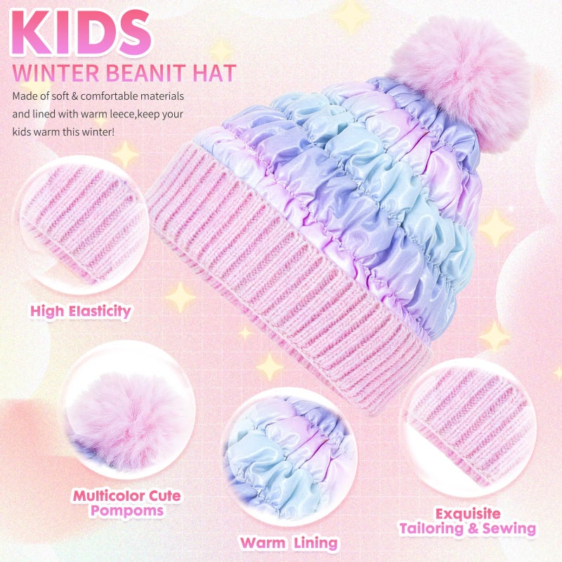 PinkSheep Toddler Winter Hat, Cute Girls Warm Beanie with Pom Pom and Fleece Lined Winter Hats,Fashion Kids Knit Beanies Cap Gradient Blue - Image 5