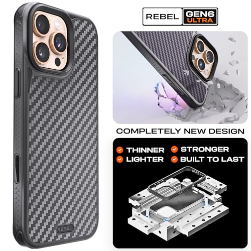 REBEL Case for iPhone 16 Pro Max [Gen-6 Aramid Fiber] Strong MagSafe Compatible, Grippy Sides, Shockproof Corners, Metal Lens + Buttons, Upgraded Protective Design, 6.9 Inch Phone 2024 (Black) - Image 3