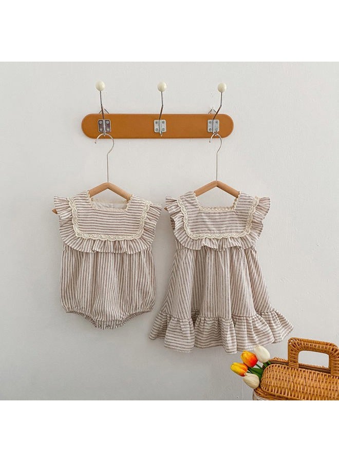 Ashmyova Toddler Girls Linen Summer Casual Dress Kids Vintage Ruffles Stripe Baby Rompers Dresses, Kahhi Dress, 6-7 Years - Image 3