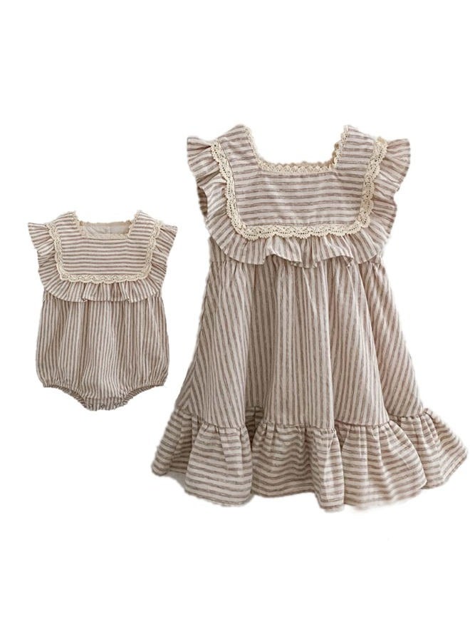 Ashmyova Toddler Girls Linen Summer Casual Dress Kids Vintage Ruffles Stripe Baby Rompers Dresses, Kahhi Dress, 6-7 Years - Image 1