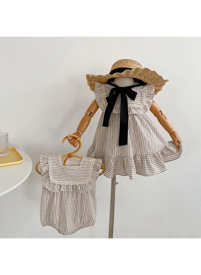 Ashmyova Toddler Girls Linen Summer Casual Dress Kids Vintage Ruffles Stripe Baby Rompers Dresses, Kahhi Dress, 6-7 Years - Image 4