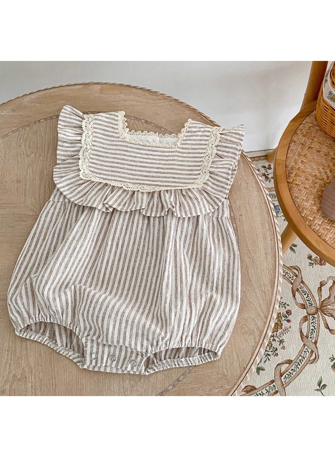 Ashmyova Toddler Girls Linen Summer Casual Dress Kids Vintage Ruffles Stripe Baby Rompers Dresses, Kahhi Dress, 6-7 Years - Image 2