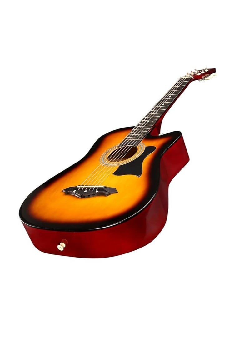 Megarya Flamingo Series Sunbrust MF38SB Acoustic Guitar Made by Linden Binding and Full Wood Construction with Geared Tuning, Wood Frame and Steel Strings - Image 1