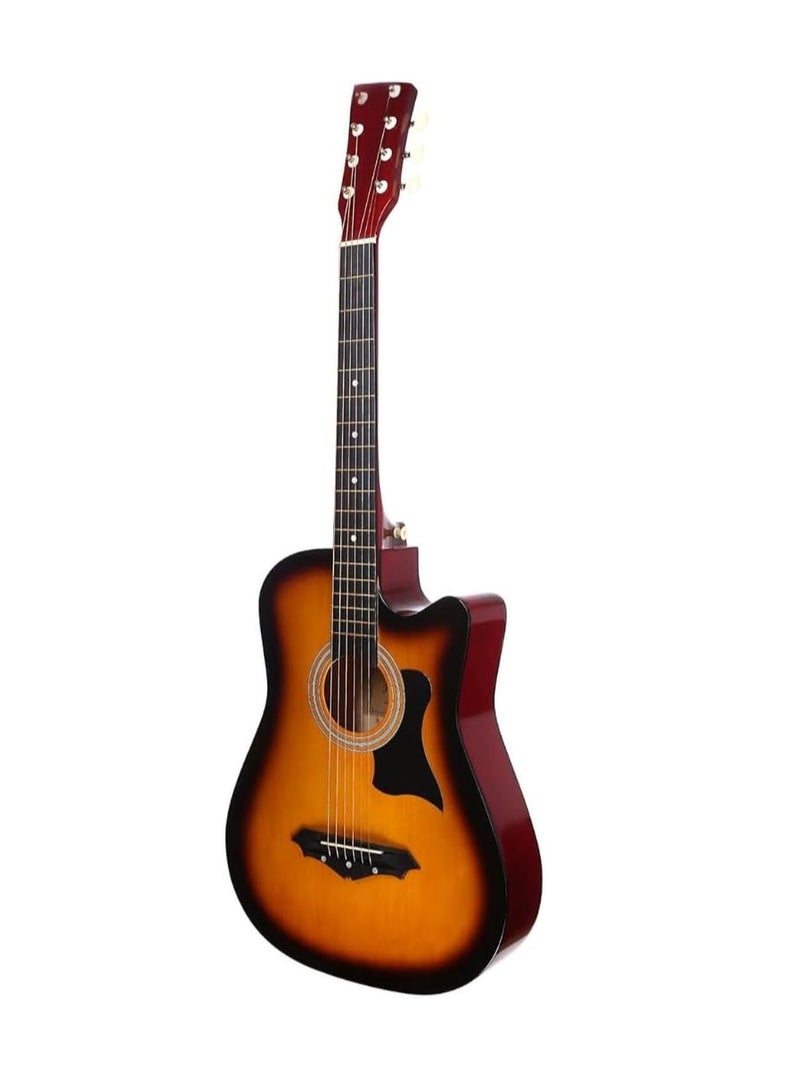 Megarya Flamingo Series Sunbrust MF38SB Acoustic Guitar Made by Linden Binding and Full Wood Construction with Geared Tuning, Wood Frame and Steel Strings - Image 2