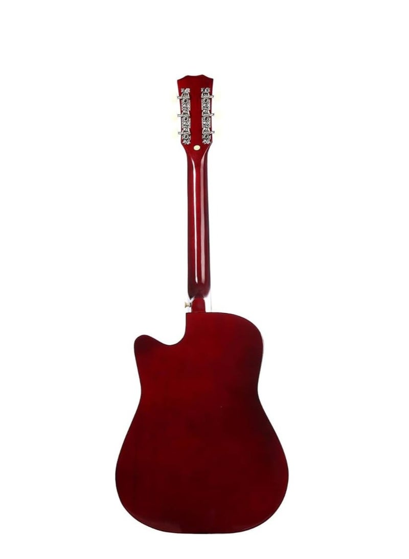 Megarya Flamingo Series Sunbrust MF38SB Acoustic Guitar Made by Linden Binding and Full Wood Construction with Geared Tuning, Wood Frame and Steel Strings - Image 4