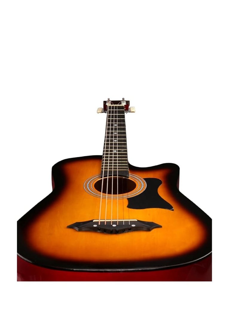 Megarya Flamingo Series Sunbrust MF38SB Acoustic Guitar Made by Linden Binding and Full Wood Construction with Geared Tuning, Wood Frame and Steel Strings - Image 5