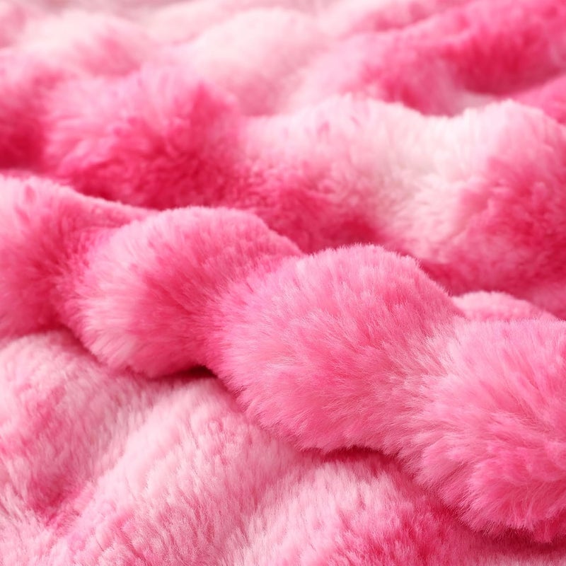 COOVA Faux Fur Throw Blanket for Couch, Cozy Soft and Fuzzy Plush Rabbit Fur Bubble Blanket for Sofa Bedroom Living Room, 50x60 Inches Tie Dye Pink - Image 5