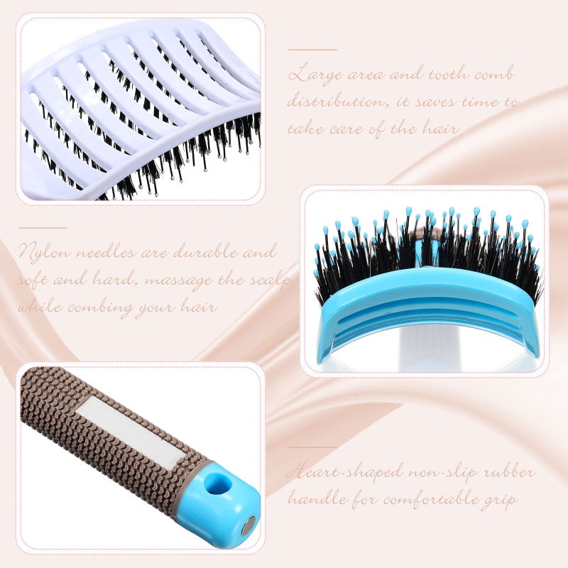 Cunhill 6 Pack Detangling Brush Bulk Boar Bristle Hair Brushes Curved and Vented Hairbrush Detangler for Women Men Detangling Comb Long Wet Dry Thick Curly Blowing Hair Accessories, 6 Colors - Image 4