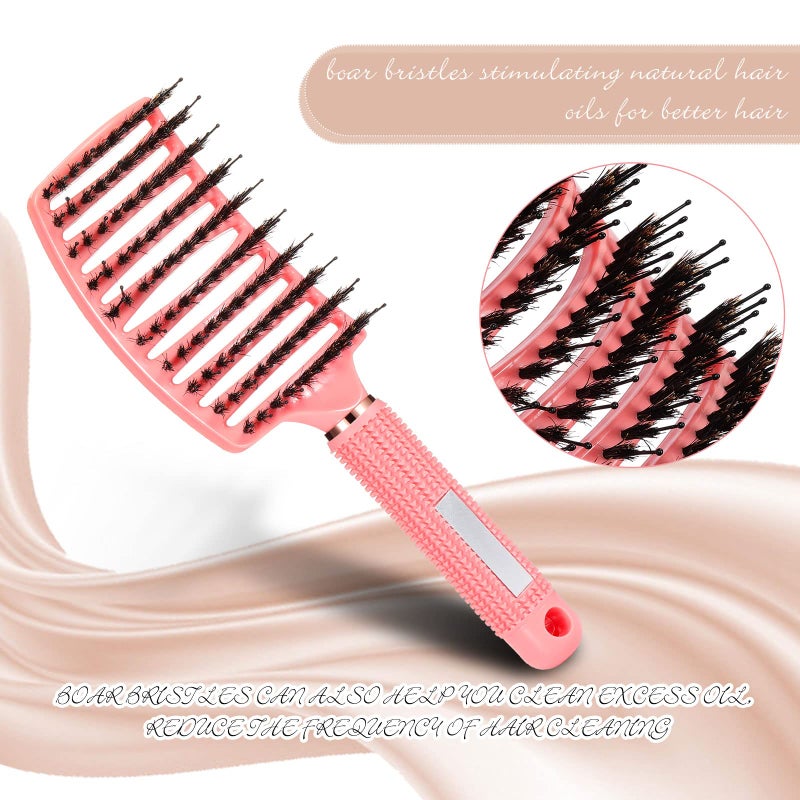 Cunhill 6 Pack Detangling Brush Bulk Boar Bristle Hair Brushes Curved and Vented Hairbrush Detangler for Women Men Detangling Comb Long Wet Dry Thick Curly Blowing Hair Accessories, 6 Colors - Image 2
