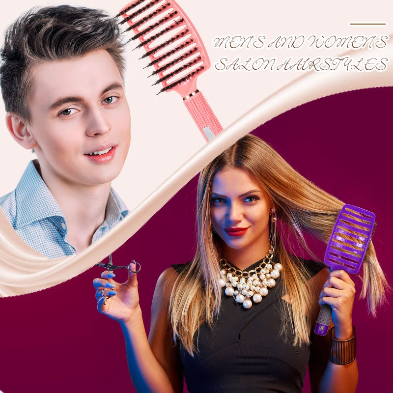 Cunhill 6 Pack Detangling Brush Bulk Boar Bristle Hair Brushes Curved and Vented Hairbrush Detangler for Women Men Detangling Comb Long Wet Dry Thick Curly Blowing Hair Accessories, 6 Colors - Image 5