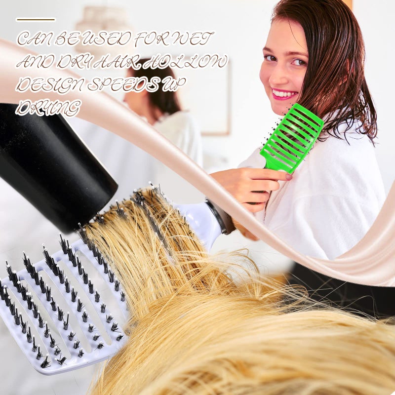 Cunhill 6 Pack Detangling Brush Bulk Boar Bristle Hair Brushes Curved and Vented Hairbrush Detangler for Women Men Detangling Comb Long Wet Dry Thick Curly Blowing Hair Accessories, 6 Colors - Image 3