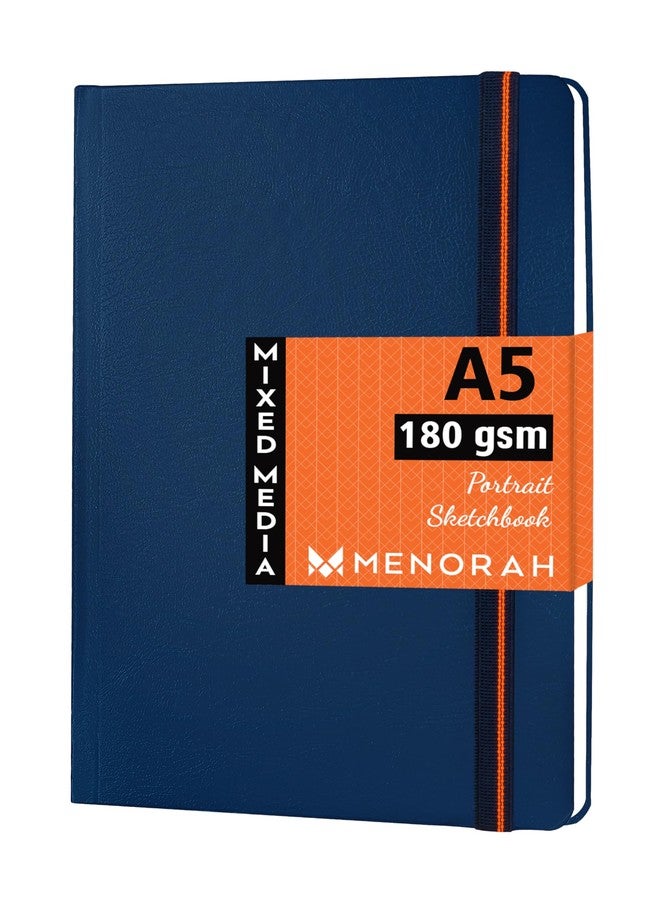 MENORAH ورق مينورا - مقاس A5 - دفتر رسم للفنانين - 180 غرام/م² (100 صفحة / 50 ورقة) - دفتر رسم فني - (21.0 سم × 14.8 سم) - غلاف مقوى - مصنوع يدويًا بالكامل - رسم بورتريه (أزرق)، ألوان زيتية - Image 1