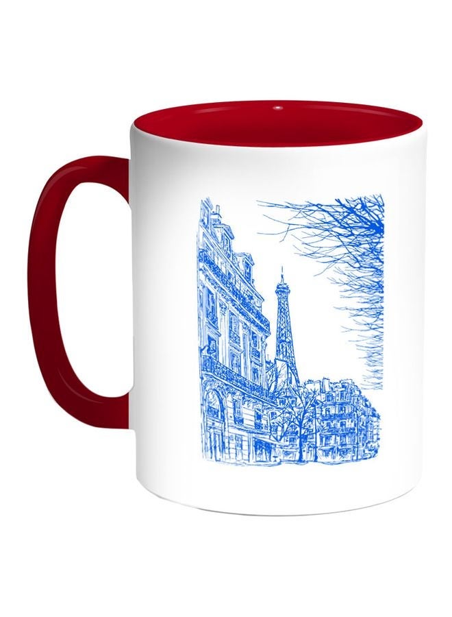Drawing Of Paris Printed Coffee Mug Blue/White/Red 11ounce