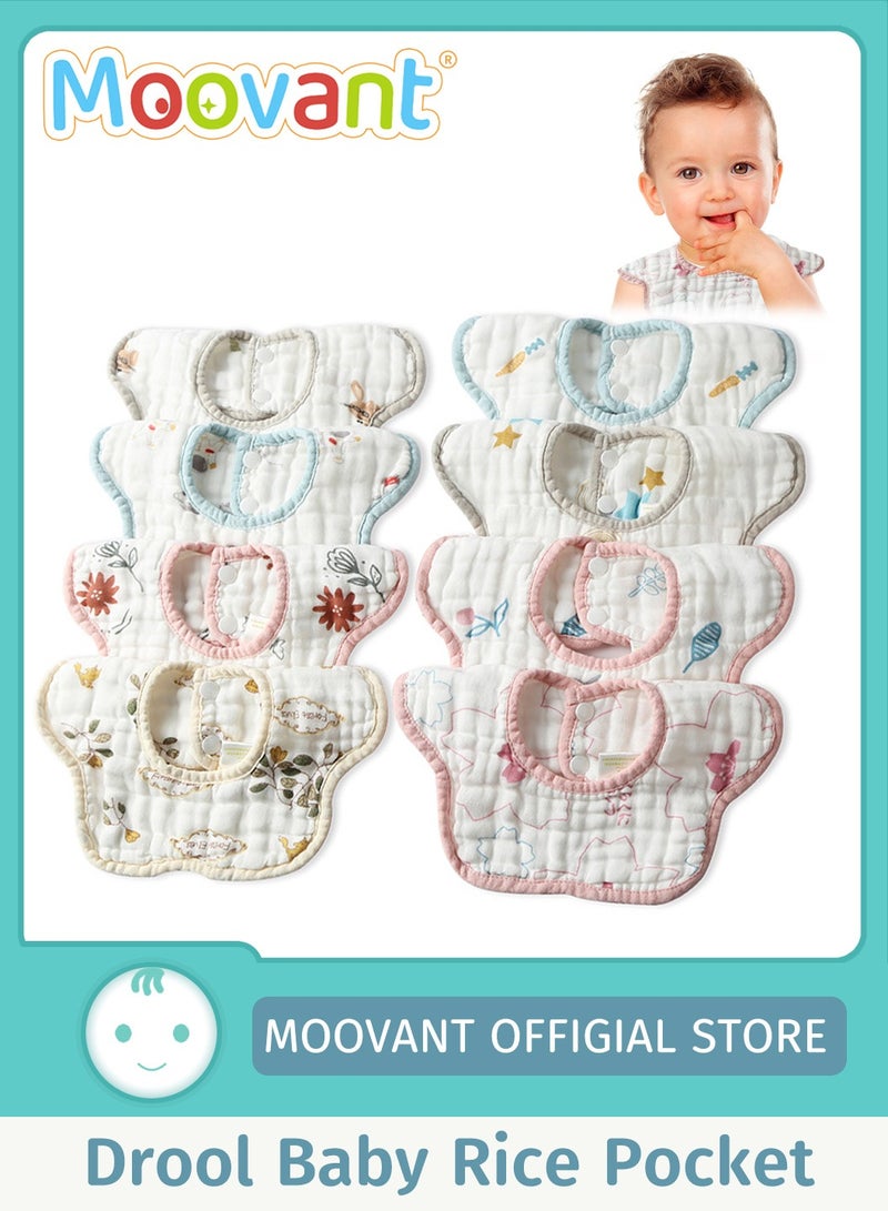 Moovant 8PCS Baby Petal Bibs, 360° Rotatable Absorbent Bibs, Pure Cotton Gauze Bibs, Suitable for 1-3 Years Old Infants and Young Children - Image 1