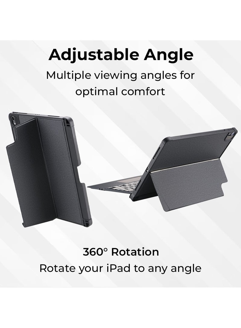 جلاسولوجي iPad 10.2 Air 10.5 7th 8th 9th gen 2019,2020,2021 iPad Keyboard Folio Combo With Detachable Backlit Keyboard Trackpad And Smart Connector With Screen Protector In Elegant Black - Image 2