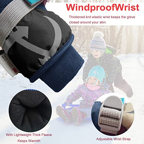 7-Mi Kids Winter Warm Water-Resistant Gloves for Skiing/Snowboarding/Cycling/Riding Outdoor Activities Children Mittens for 4 to 6 Years Old Navy - Image 3