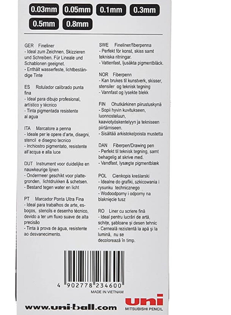 Uni Pin Sketching Drawing Pen Uni pin Fineliner Set of 6 pens Black 0.3 to 0.8mm - Image 4