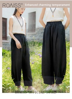roaiss Women Relaxed Fit Cotton Linen Blend Pants Artistic Style Sand Washed Wide Legged Trousers for Women Flattering and Comfortable Ladies Linen Lantern Pants  - Image 1