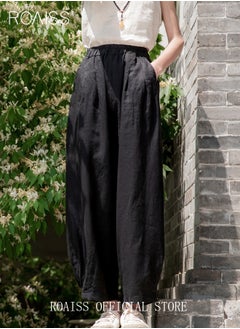 roaiss Women Relaxed Fit Cotton Linen Blend Pants Artistic Style Sand Washed Wide Legged Trousers for Women Flattering and Comfortable Ladies Linen Lantern Pants  - Image 5