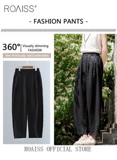 roaiss Women Relaxed Fit Cotton Linen Blend Pants Artistic Style Sand Washed Wide Legged Trousers for Women Flattering and Comfortable Ladies Linen Lantern Pants  - Image 3