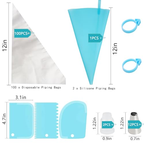 WOFEIS Piping Bags and Tips Set, 120 Pcs Cake Decorating Kit with 100 Disposable Piping Bags, Reusable Icing Bag, Frosting Tips, Couplers, Cake Scrapers, Cupcake Decorating Supplies - Image 2