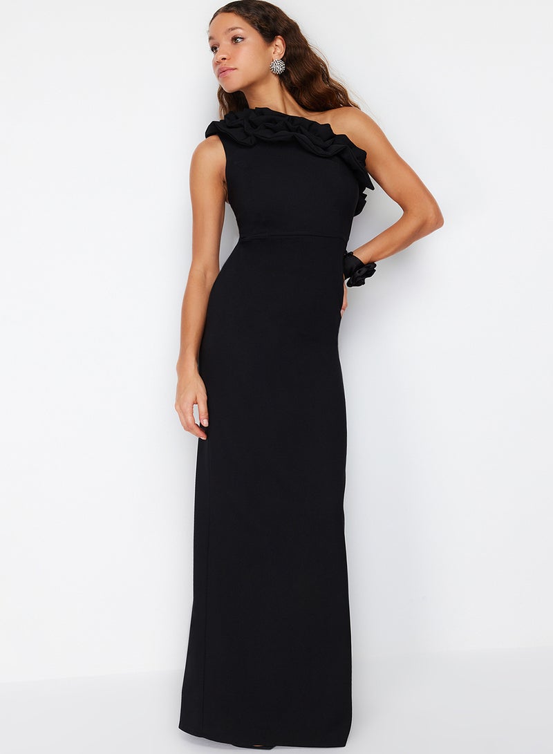 trendyol Black Lined Flounces Woven Long Stylish Evening Dress Night Graduation Dress Tprss21Ae0044 - Image 1