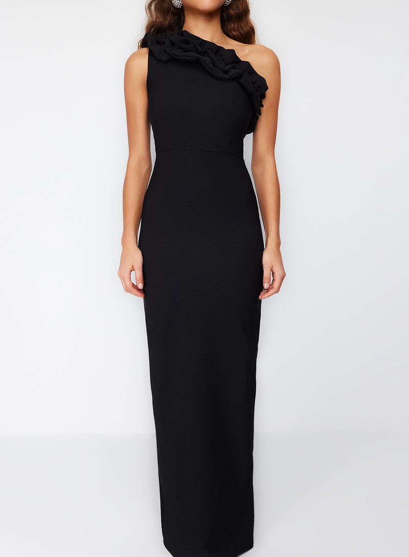 trendyol Black Lined Flounces Woven Long Stylish Evening Dress Night Graduation Dress Tprss21Ae0044 - Image 4