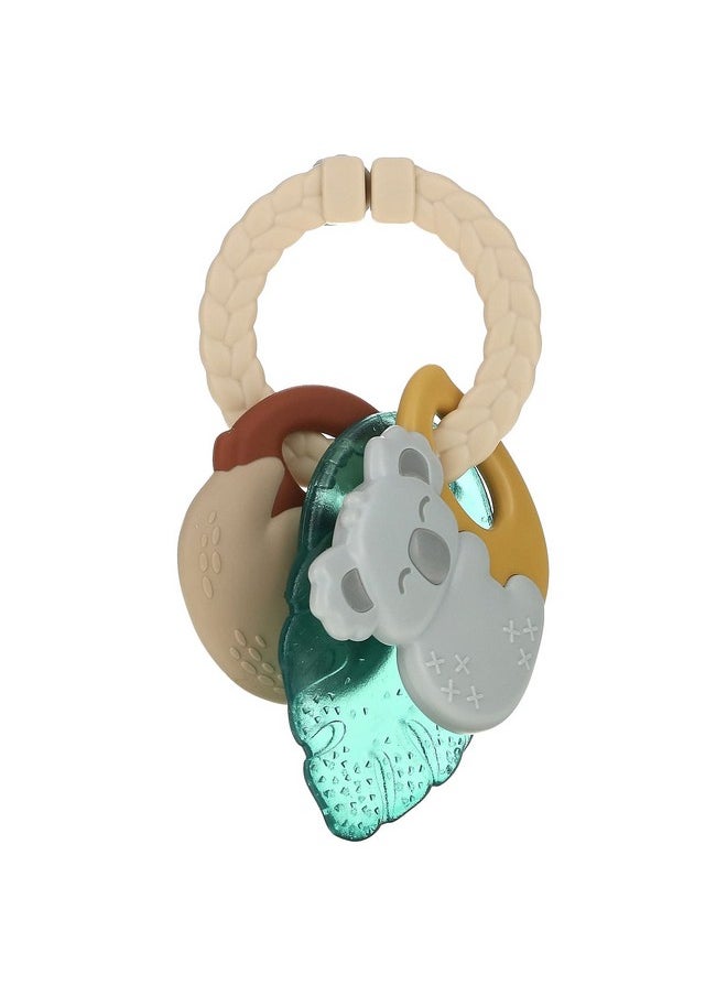 Itzy Ritzy Itzy Ritzy Teething Keys Baby Teether Toy - Features a Braided Texture Ring & Keys, Includes a Water-Filled Leaf-Shaped Teether & Silicone Sloth & Koala Teething Toys, Ideal for Ages 3 Months & Up  - Image 2