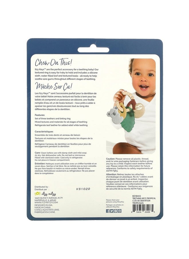 Itzy Ritzy Itzy Ritzy Teething Keys Baby Teether Toy - Features a Braided Texture Ring & Keys, Includes a Water-Filled Leaf-Shaped Teether & Silicone Sloth & Koala Teething Toys, Ideal for Ages 3 Months & Up  - Image 1