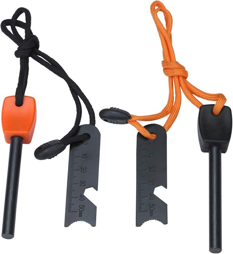 FOSTAR Ferrocerium Alloy Rod Fire Starter, 5/16 Inch Thick Waterproof Fire Steel, Bushcraft Ferro Rod with Easy Grip Handle, Multi-Tool Striker and Paracord Lanyard (2PCS, Black and Orange) - Image 2