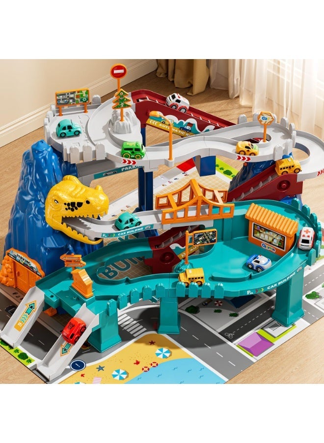 WangPangZi Dinosaur Race Track Playset for Boys Kids 3-5, Dinosaur Climbing Hills Car Track Play Set with 10 Mini Racer Cars, Kids Car Ramp Track Toys for 3 4 5 6 7 8 Year Old Boys Girls - Image 4