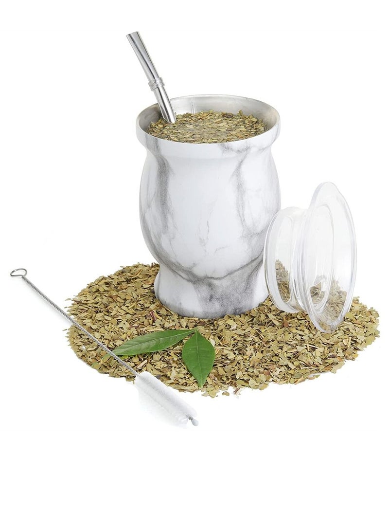 Y&D Yerba Mate Tea Cup 230ml Gourd Marble Color Stainless Steel Double Walled Easy Wash Household Insulation Gourds for Loose Leaf Drinking, Includes Bombilla Straw and Cleaning Brush  - Image 1