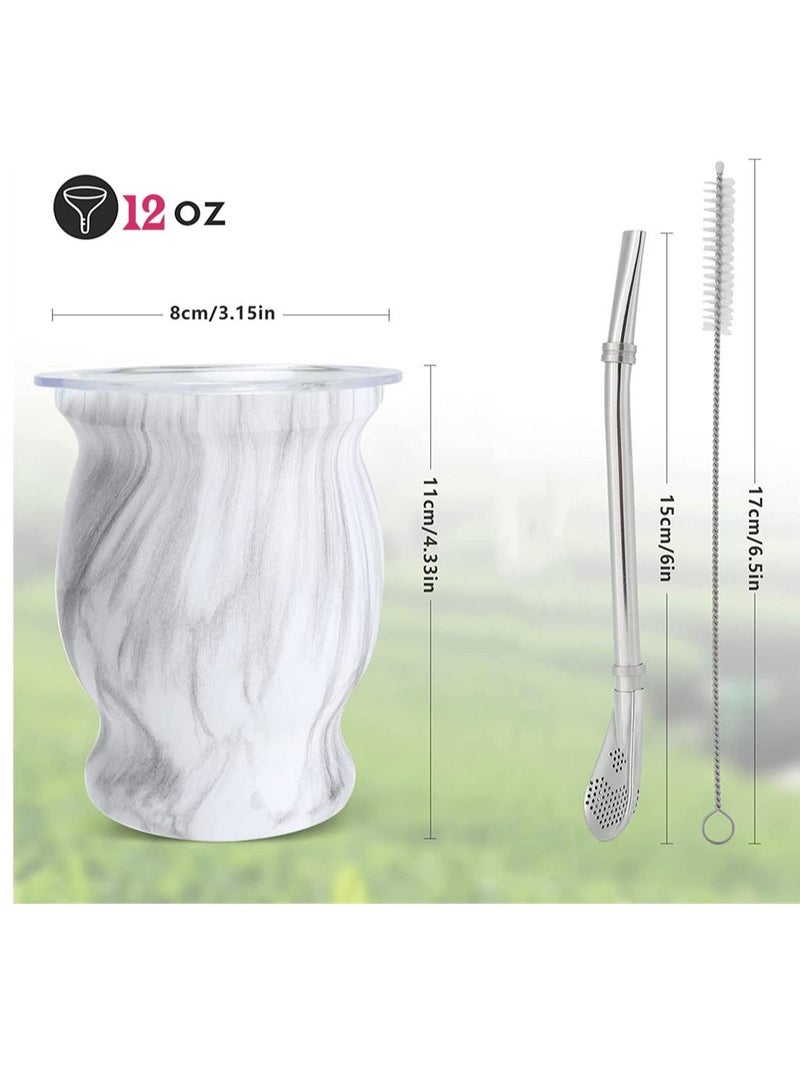 Y&D Yerba Mate Tea Cup 230ml Gourd Marble Color Stainless Steel Double Walled Easy Wash Household Insulation Gourds for Loose Leaf Drinking, Includes Bombilla Straw and Cleaning Brush  - Image 5