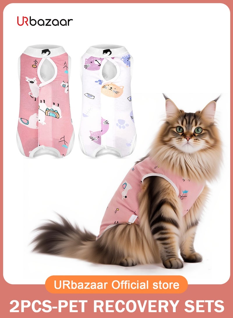 أوربازار طقم من قطعتين للتعافي للقطط - بدلة قطط قابلة للتنفس بعد الجراحة للإناث، بدلة تعافي للقطط الصغيرة بعد الجراحة لجروح البطن للإناث - Image 1