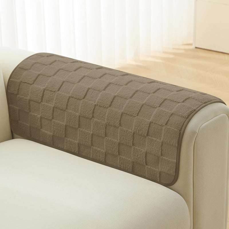Foxdecor غطاء ذراع كرسي استرخاء من فوكس ديكور، غطاء ذراع كرسي مانع للانزلاق، واقي ذراع أريكة، طقم تزيين من قطعتين، بني 20 × 20 بوصة - Image 1
