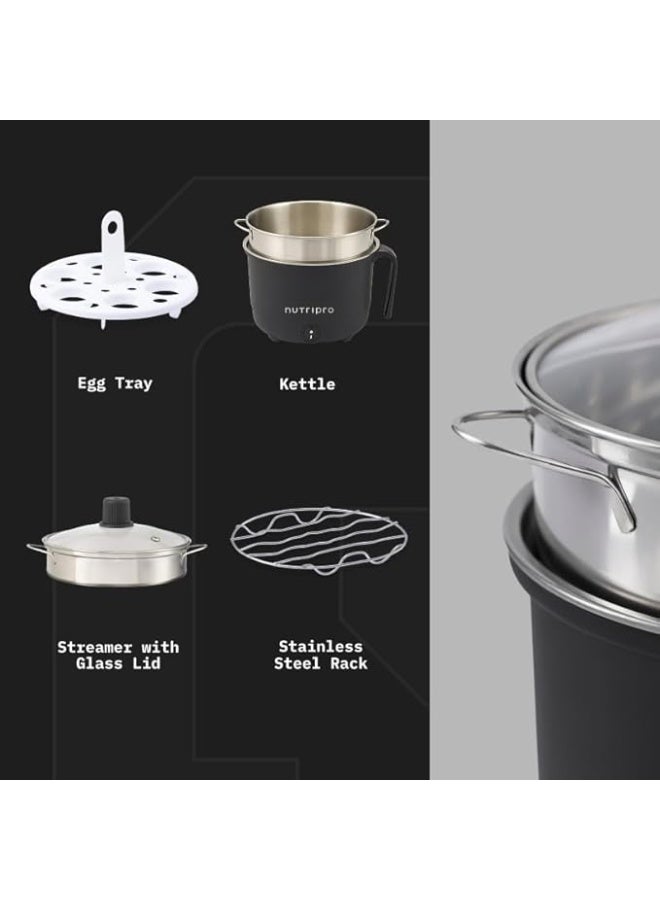 Nutripro Multipurpose Cook Kettle 1.5 L - With Egg Rack + Ss Rack (600W) - Image 3