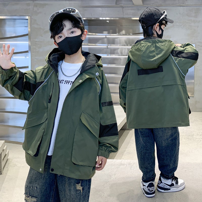 Spring Long Sleeve Boys Ribbon Windbreaker Coat Korean Version Of Children'S Fashion Hooded Coat A Generation Of Hair - Image 1