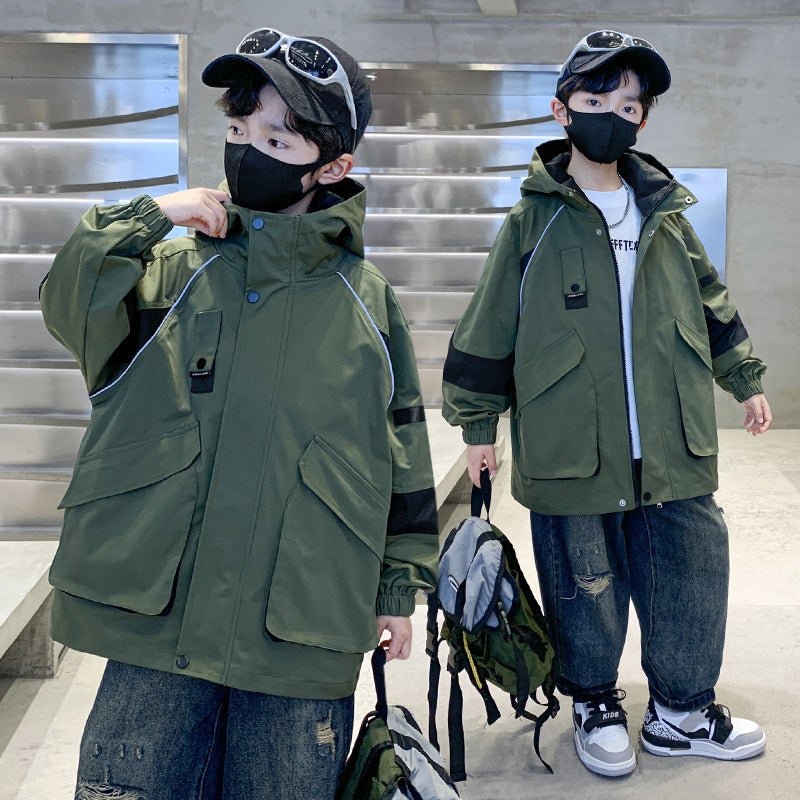 Spring Long Sleeve Boys Ribbon Windbreaker Coat Korean Version Of Children'S Fashion Hooded Coat A Generation Of Hair - Image 2