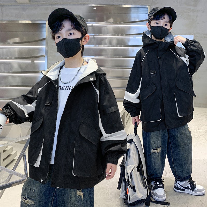 Spring Long Sleeve Boys Ribbon Windbreaker Coat Korean Version Of Children'S Fashion Hooded Coat A Generation Of Hair - Image 5