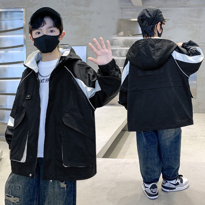 Spring Long Sleeve Boys Ribbon Windbreaker Coat Korean Version Of Children'S Fashion Hooded Coat A Generation Of Hair - Image 3