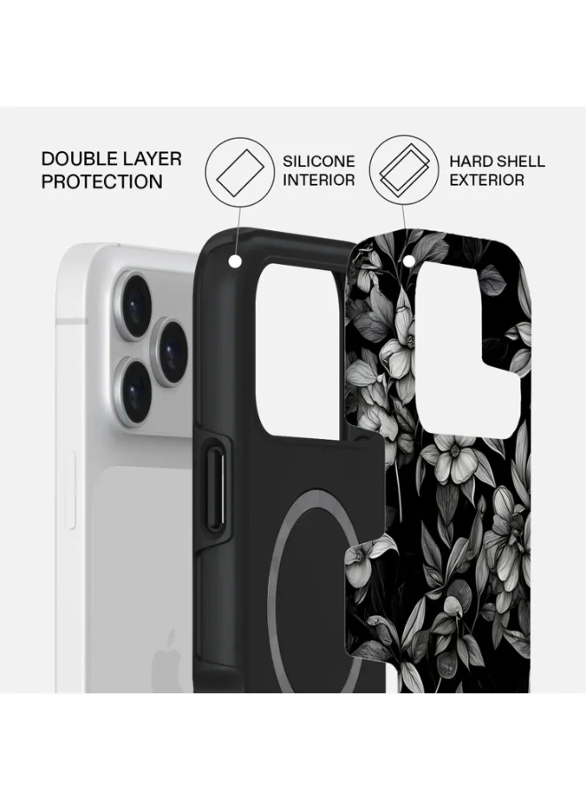 Mobcos Mobcos iPhone 17 Pro Sketch Floral Premium Case Compatible with Hybrid Dual-Layer Hard Shell + Silicone Protection - Scratch-Resistant Shockproof Mobile Cover