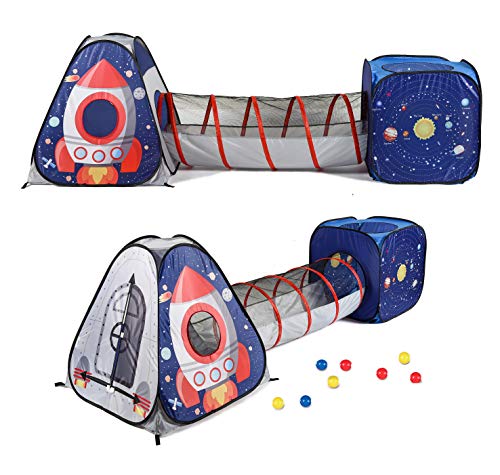 UTEX 3pc Space Astronaut Pop Up Play Tents with Tunnels for Kids Boys Girls Babies and Toddlers IndoorOutdoor Playhouse CStem Inspired Design WSolar System  Planet - Image 1