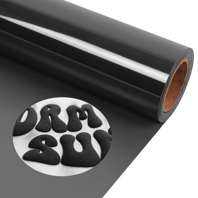 Torc Black Puff Htv - 12"" X 5Ft  3D Puff Heat Transfer Vinyl For T-Shirts  Diy Crafts - Compatible With All Cutter Machines  Easy To Cut  Weed & Iron On For Bold Vinyl Designs - Image 1