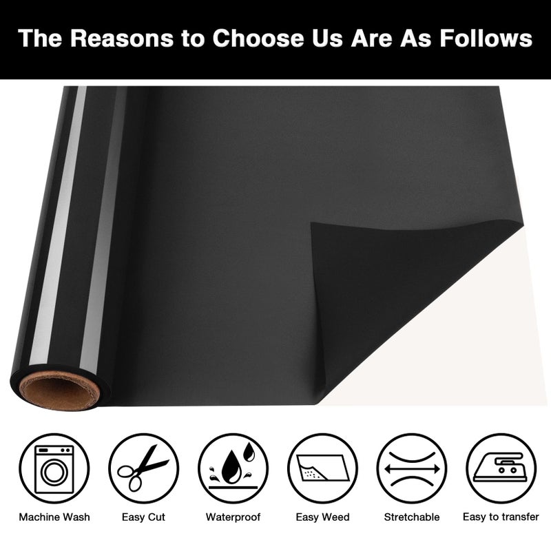 Torc Black Puff Htv - 12"" X 5Ft  3D Puff Heat Transfer Vinyl For T-Shirts  Diy Crafts - Compatible With All Cutter Machines  Easy To Cut  Weed & Iron On For Bold Vinyl Designs - Image 2