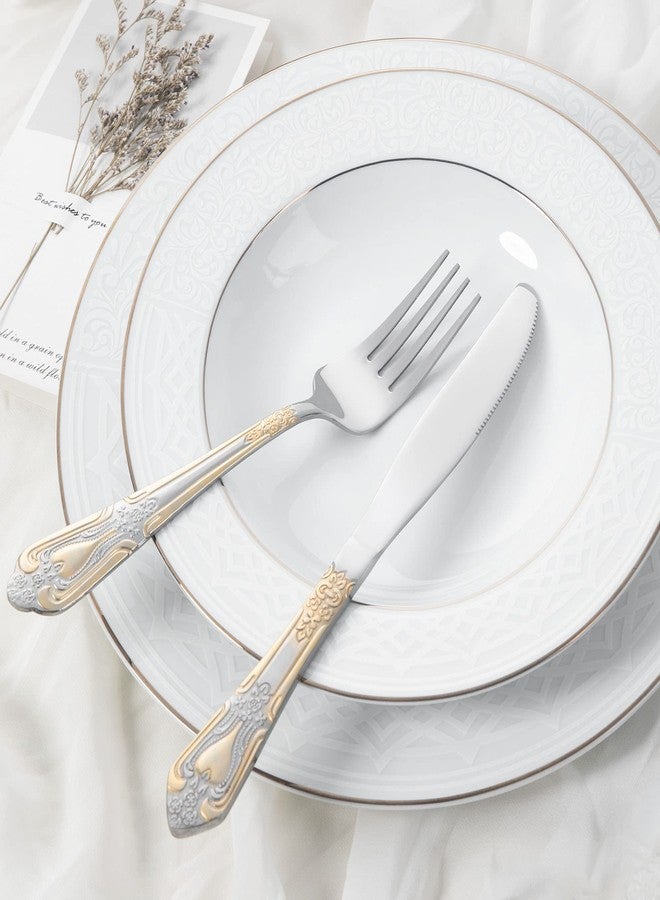 HF HOFTEN Silverware Set Limited Edition – 20 Piece Flatware Set – Cutlery Set for 4 – Silver Tableware Set w/Gold Accents – Great for Family Gatherings & Daily Use – Spoons, Knives, Teaspoons, Forks(Medallion) - Image 3