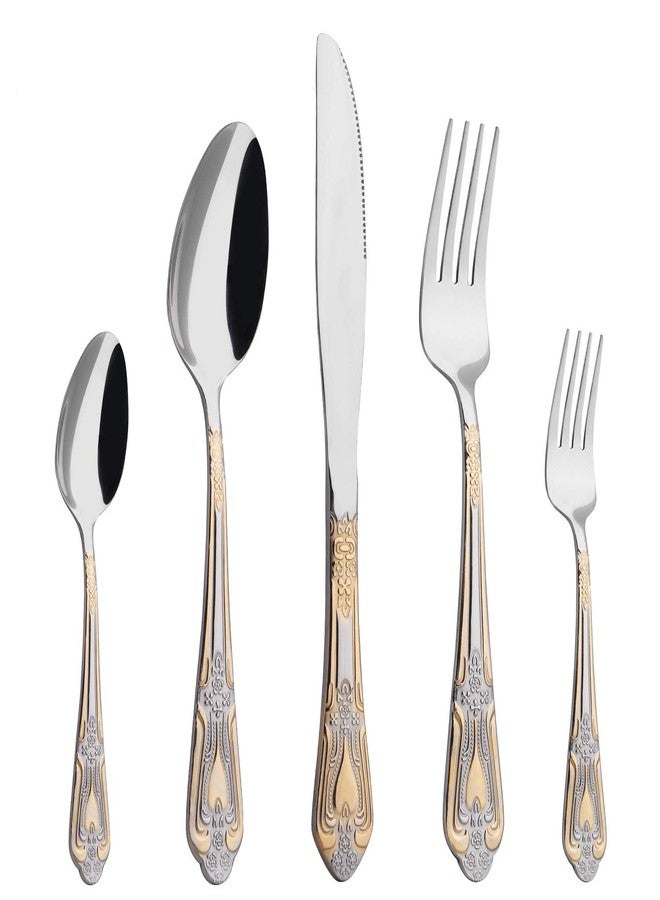 HF HOFTEN Silverware Set Limited Edition – 20 Piece Flatware Set – Cutlery Set for 4 – Silver Tableware Set w/Gold Accents – Great for Family Gatherings & Daily Use – Spoons, Knives, Teaspoons, Forks(Medallion) - Image 1