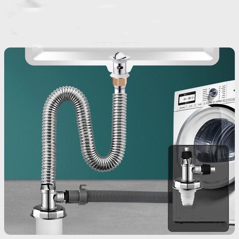 Rasikvar Washing Machine Floor Drain Silver with Chrome Finish Overflow Connector for Bathroom Kitchen - Anti Clogging & Anti Pests - Solid Construction for Durability - Sewer Double-Pipe (T Coupling) - Image 2